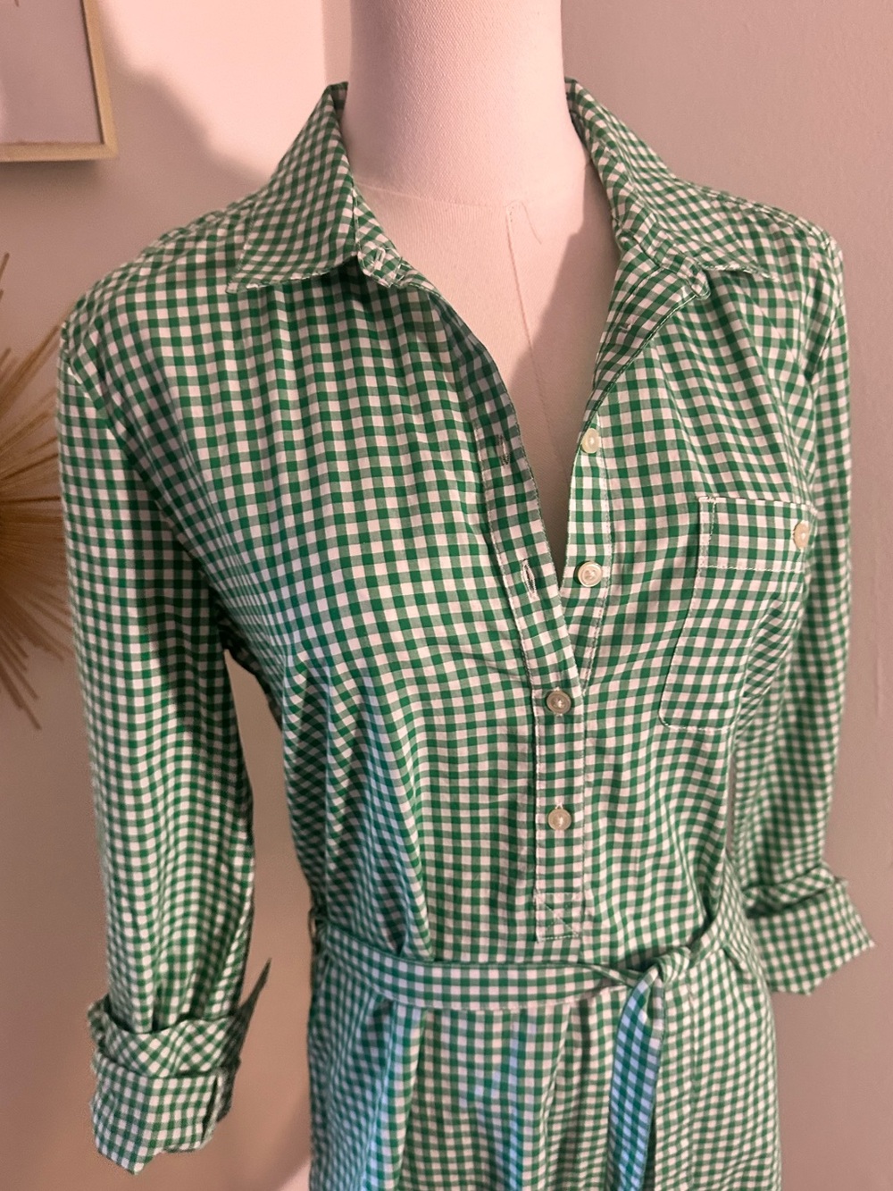 VTG GAP Green Checked Shirt Dress size Small - Picture 9 of 9